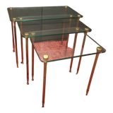 Tables gigognes en laiton et verre