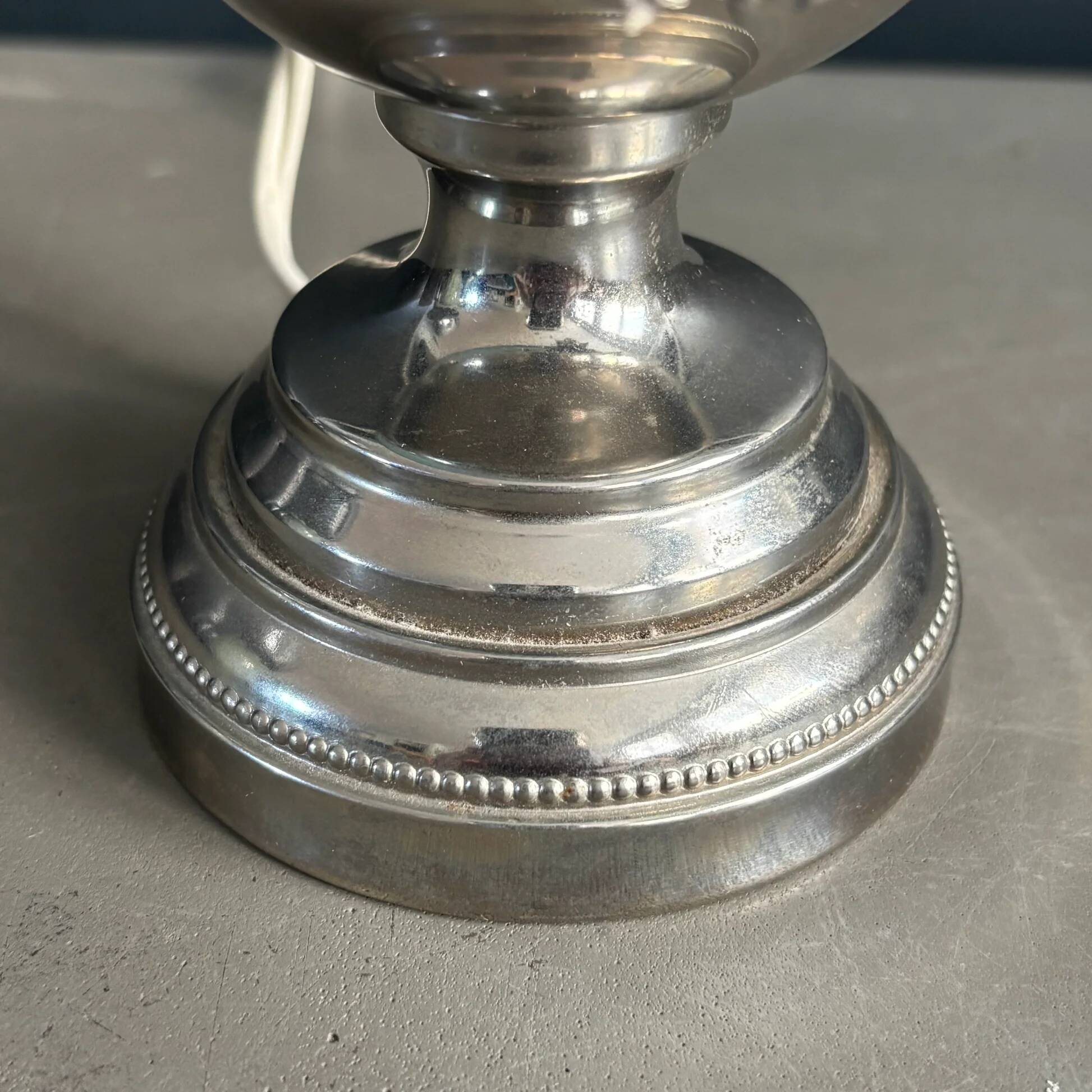 Chrome and turquoise metal table lamp