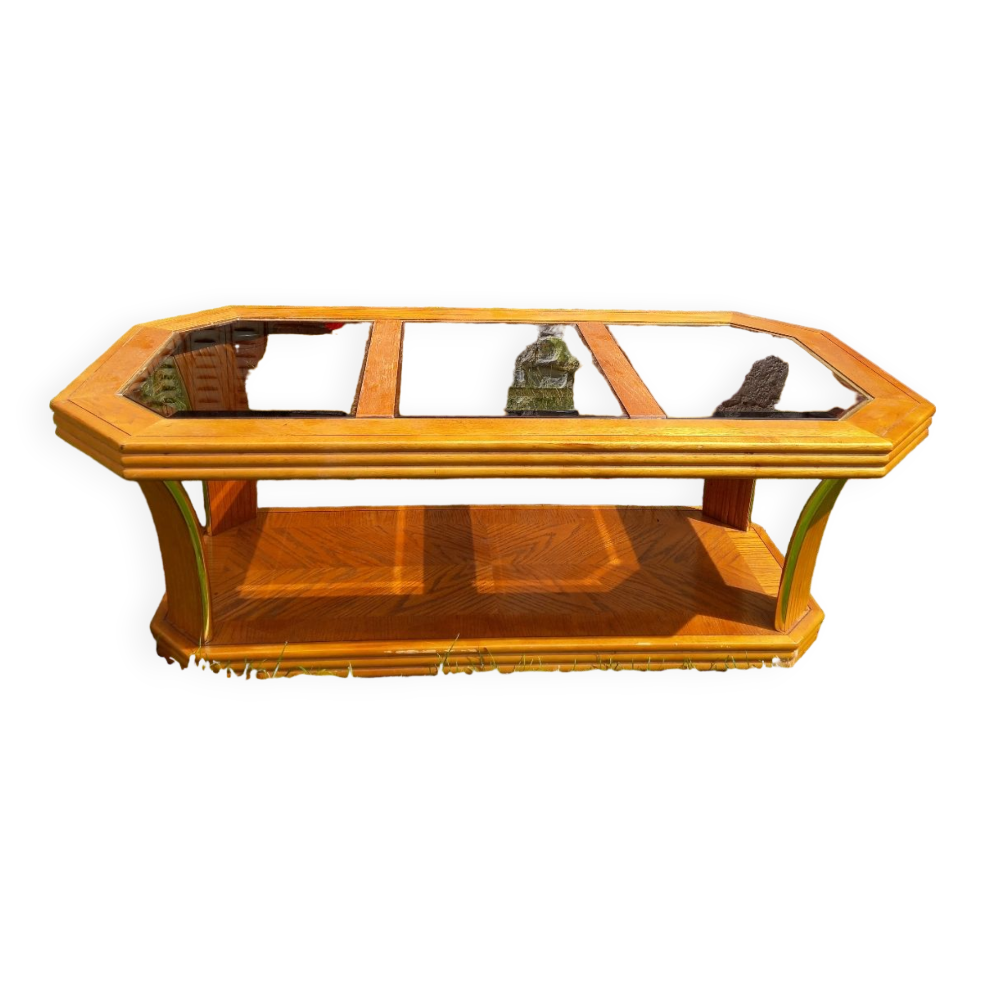 Vintage glass and wood coffee table