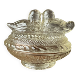 Glass butter dish with "birds" design