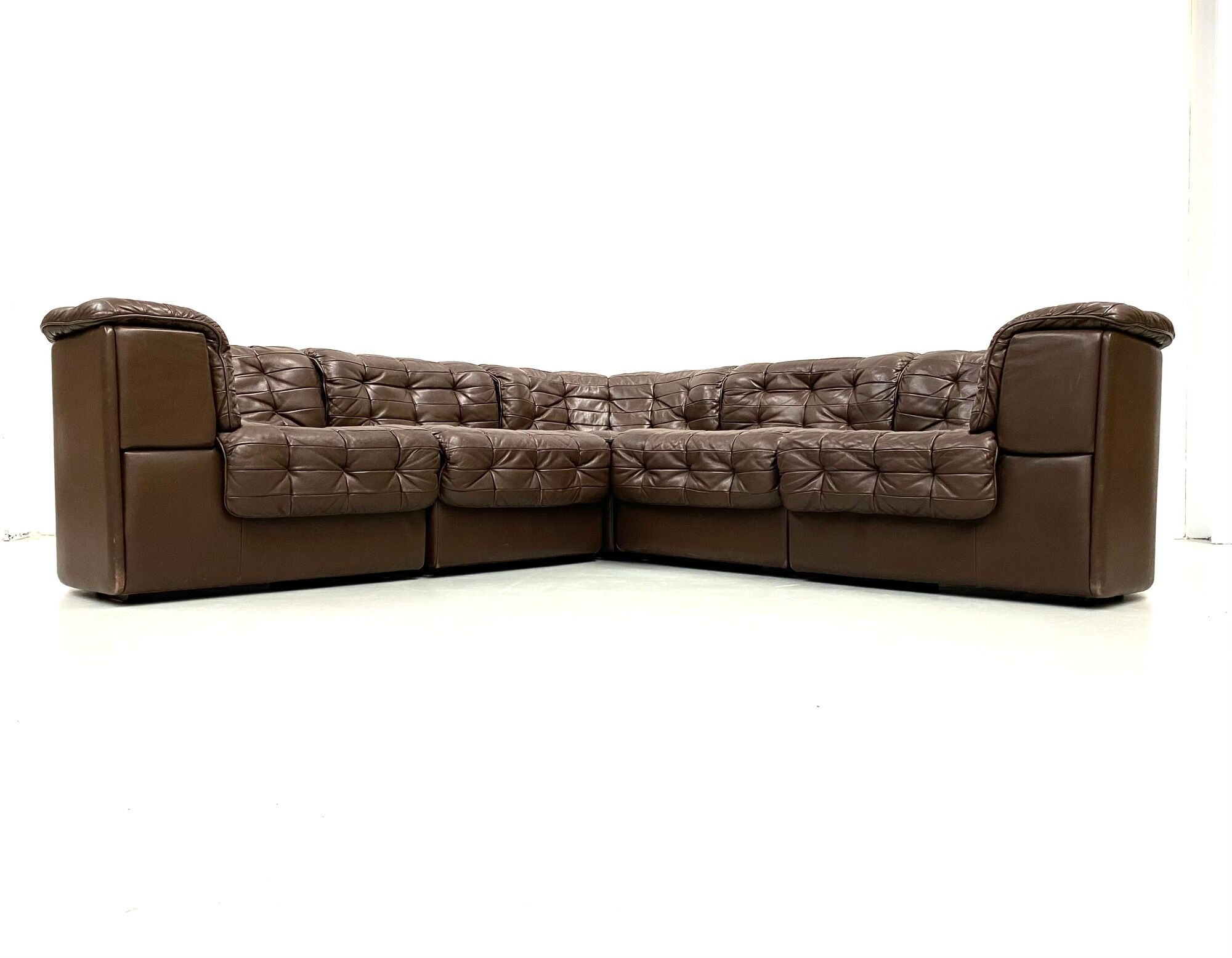 Swiss dark brown patchwork modulair DS-11 sofa by the Desede Design team for DeSede, 1970s