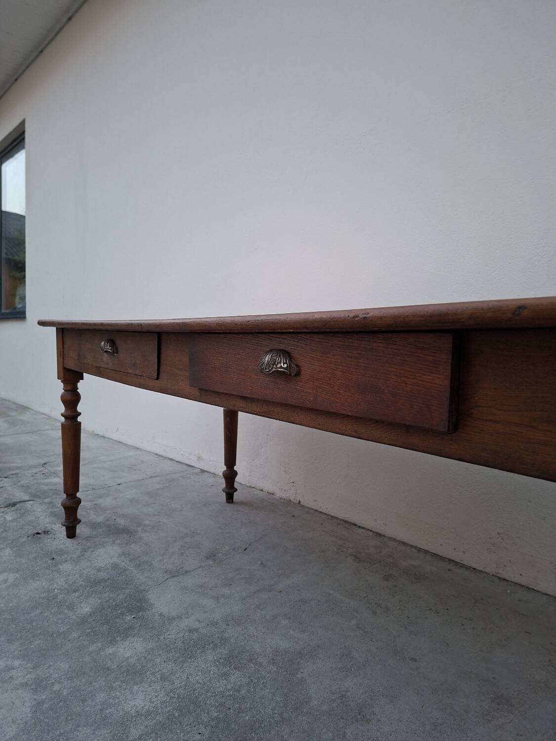 Old shop/work table with 2 drawers, Louis Philippe legs.