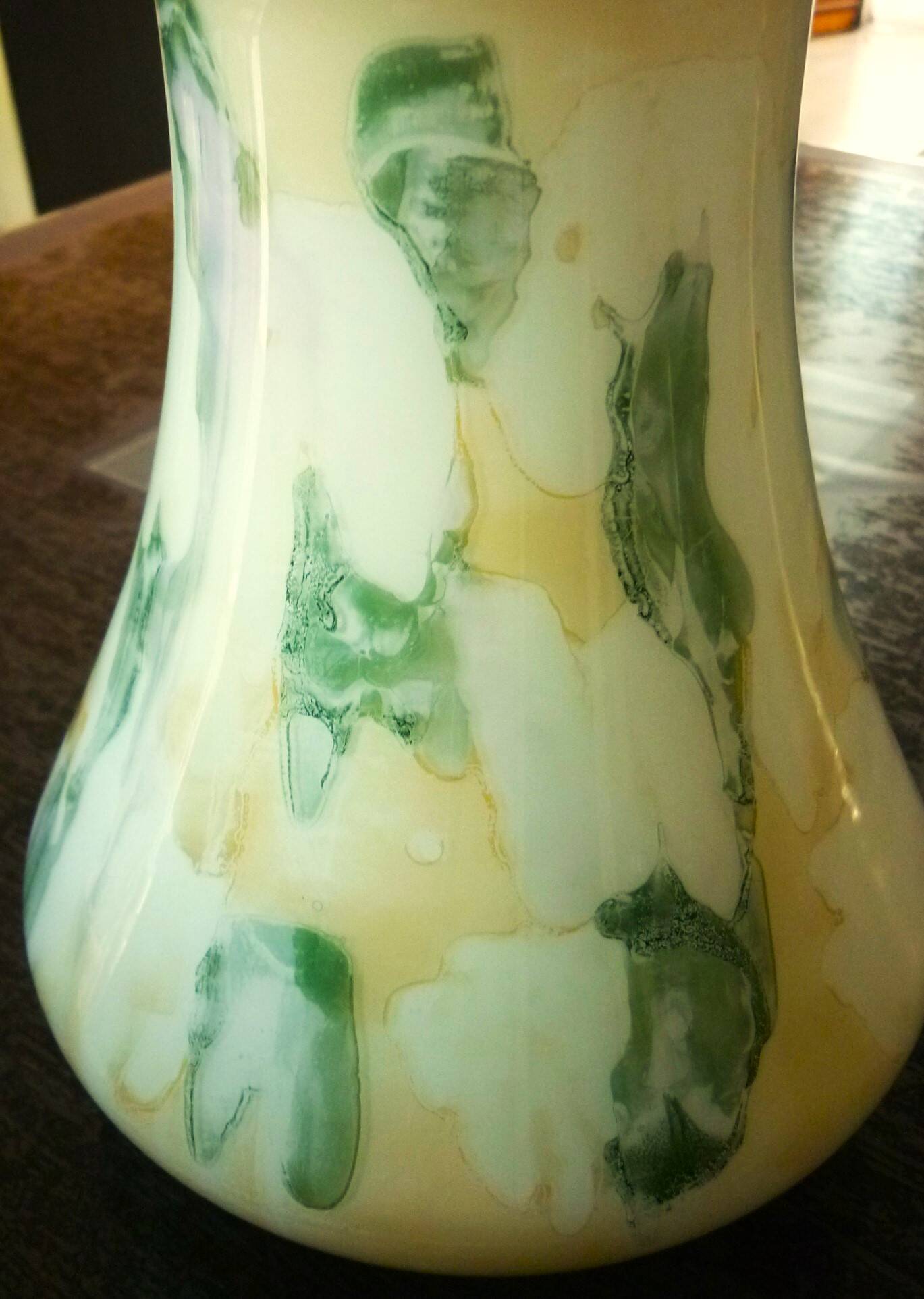 Large vase, blown glass with colored inclusions, Murano design from the 80s