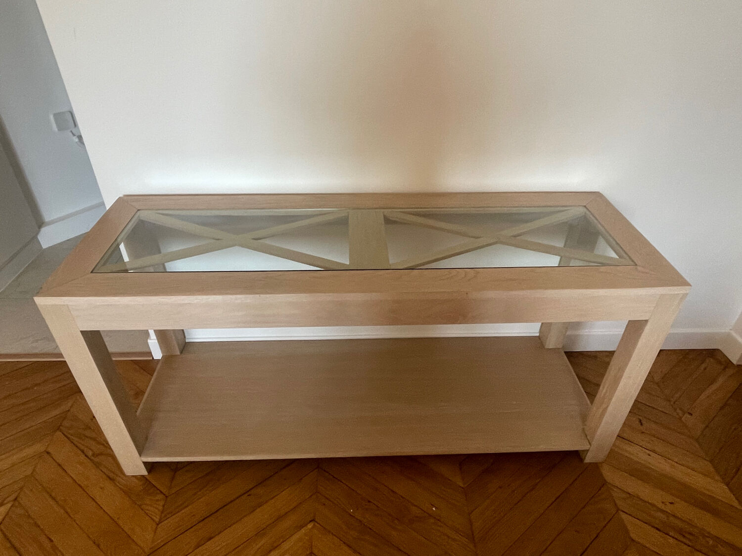 Light oak and glass console