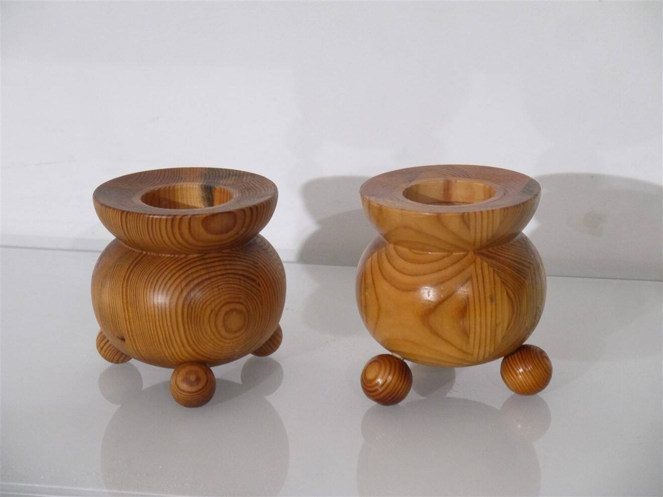 Pair of Swedish wooden candlesticks from the 1970s.