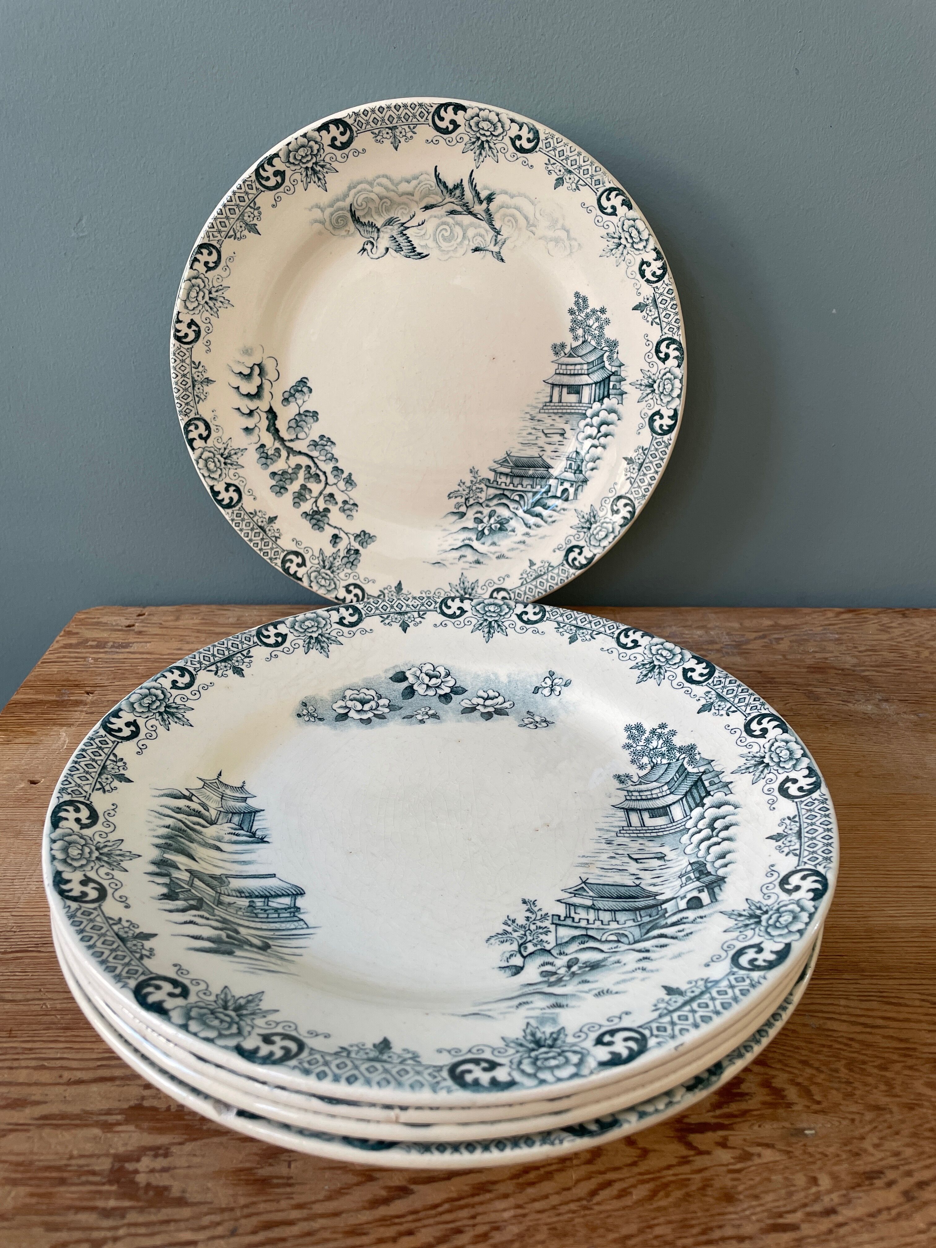 Set of 5 plates Terre De Fer Choisy Le Roi, model "Saigon"