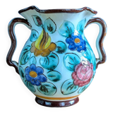 Handled vase with multicolored floral decoration, Cerart Monaco, numbered 12.5cm