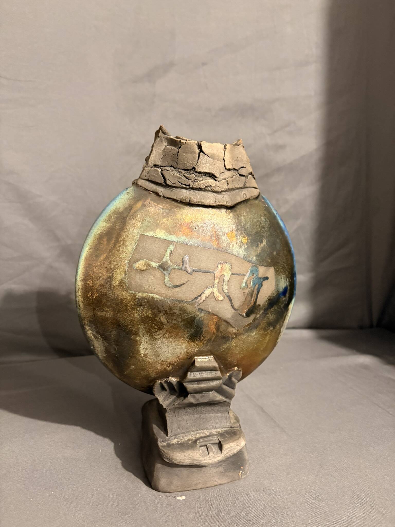 Sculpture Vase Ceramic Contemporary Art Raku Firing Wabi Sabi Eye