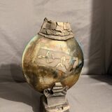 Sculpture Vase Ceramic Contemporary Art Raku Firing Wabi Sabi Eye