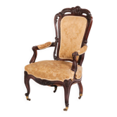 Fauteuil ancien - style Rococo - Acajou et tapisserie florale - années 1890