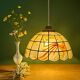 Suspension abat-jour vintage en nacre et laiton décors d'oiseaux