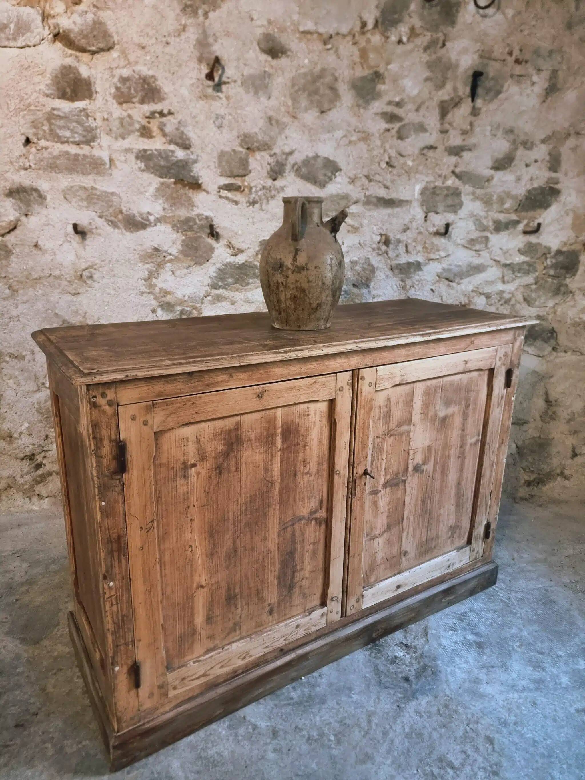 Antique French work cabinet in pine with two doors – rustic country style