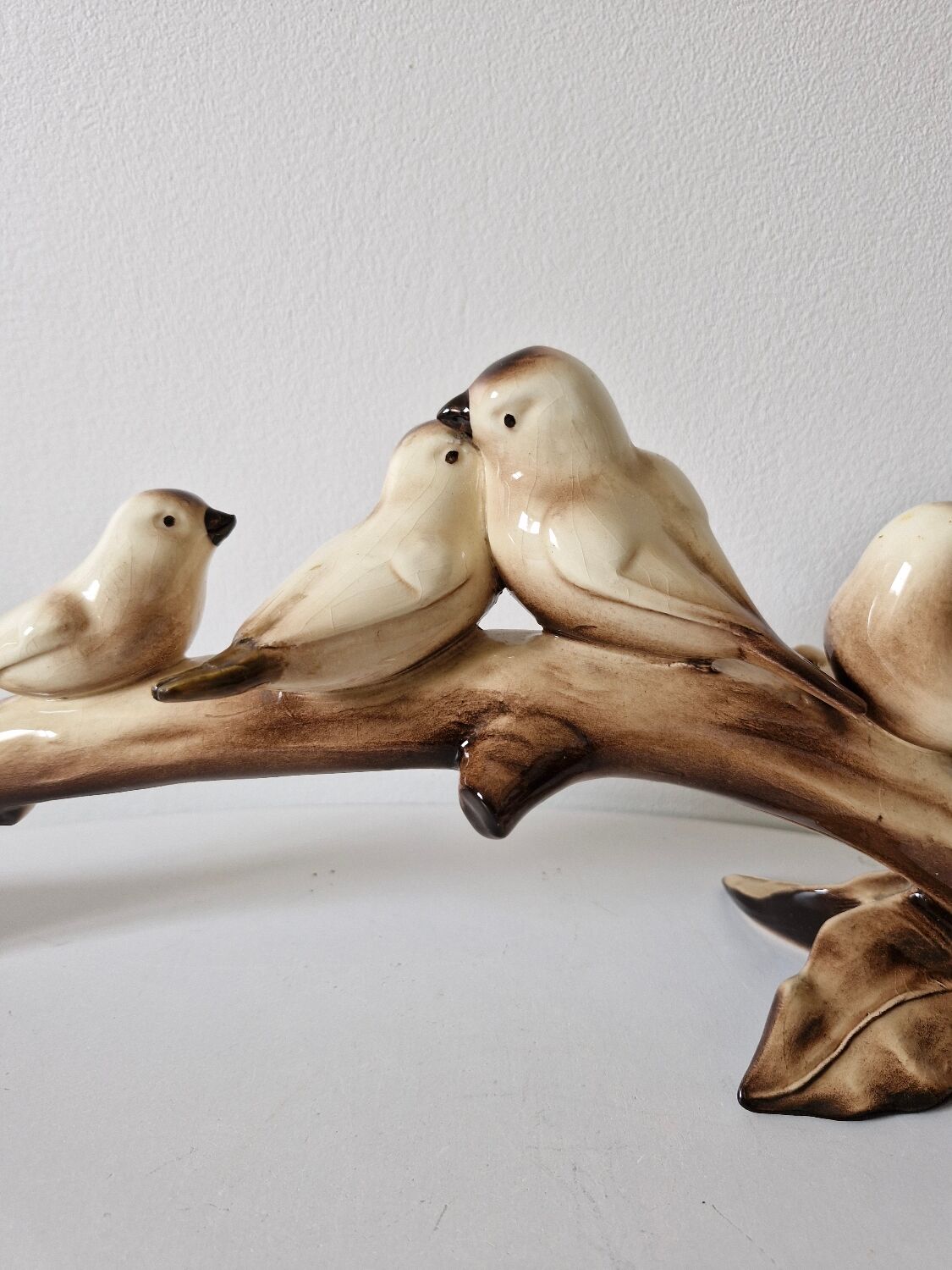 Faïence Art Déco oiseaux sur une branche 18x48 cm