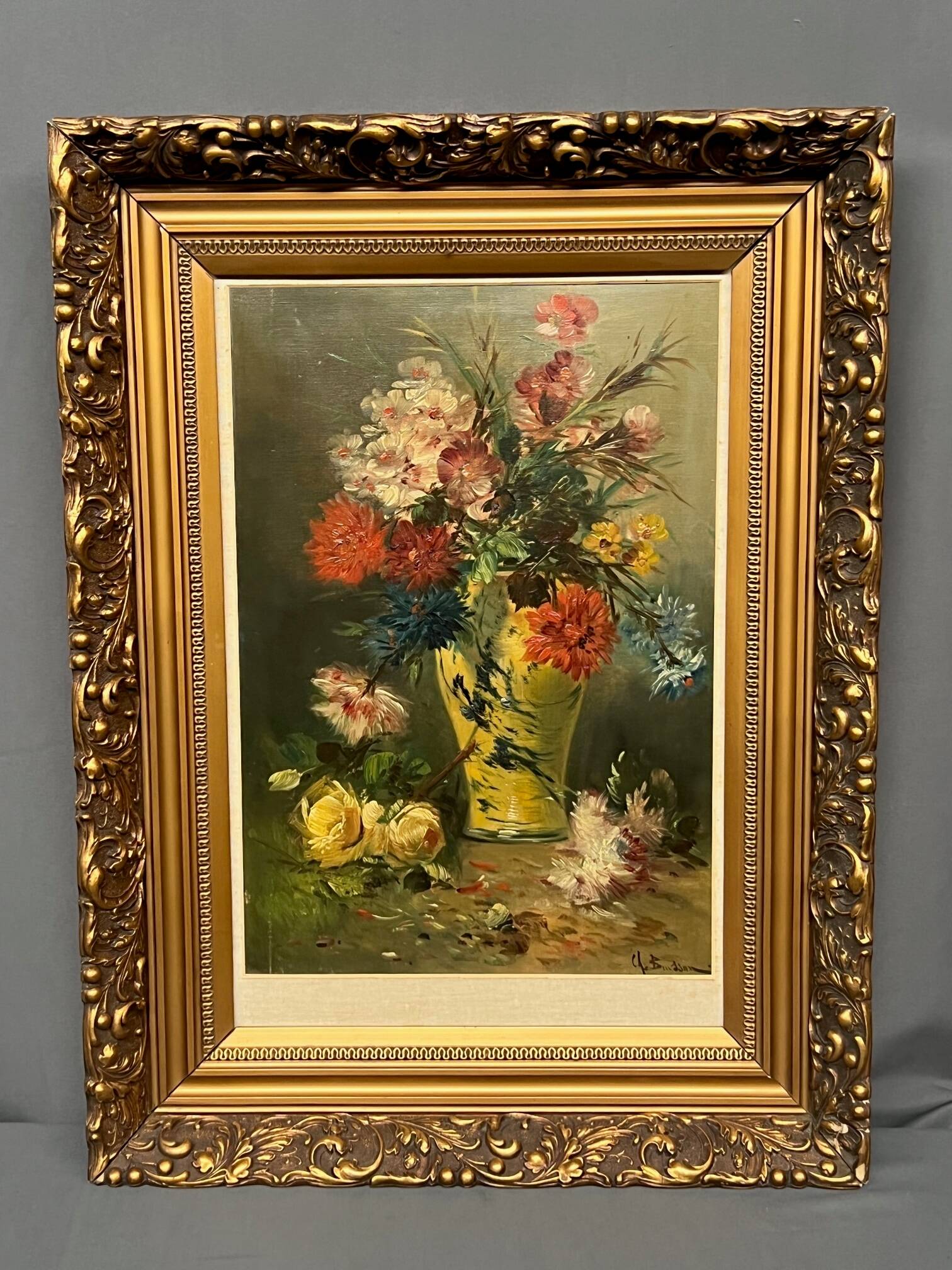 Still life with flowers. Oil on canvas. Artist's signature.