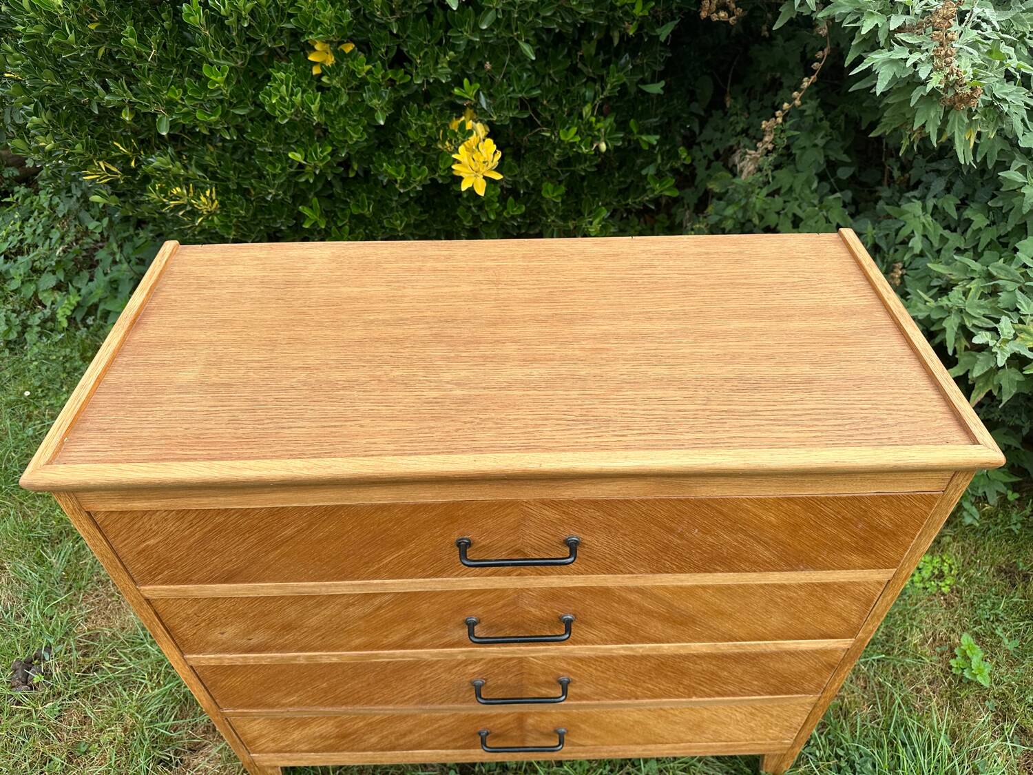Vintage Scandinavian wooden chest of drawers with herringbone pattern - 4 drawers