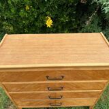 Vintage Scandinavian wooden chest of drawers with herringbone pattern - 4 drawers