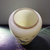 Old creamy white opaline vase with birds decor & vintage gilding