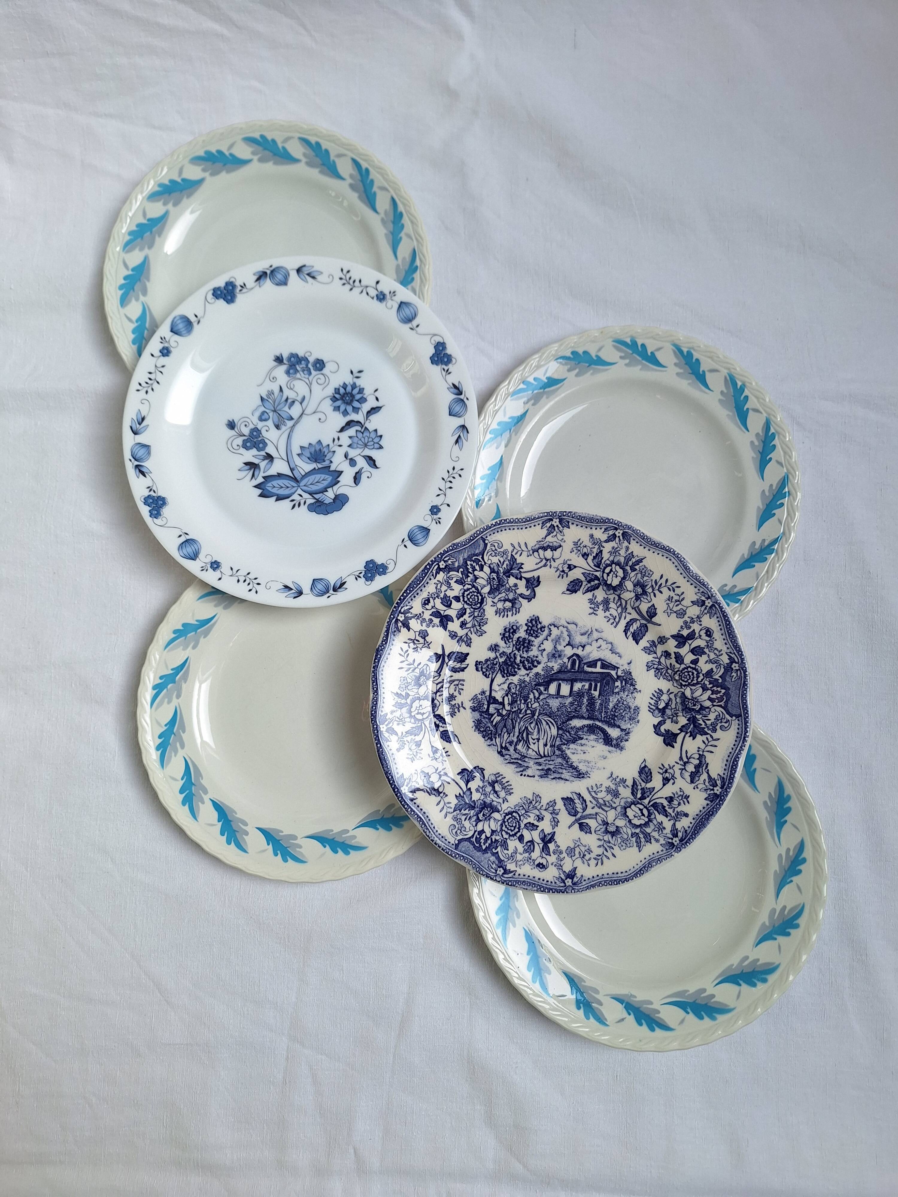 Assiettes plates bleu vintage
