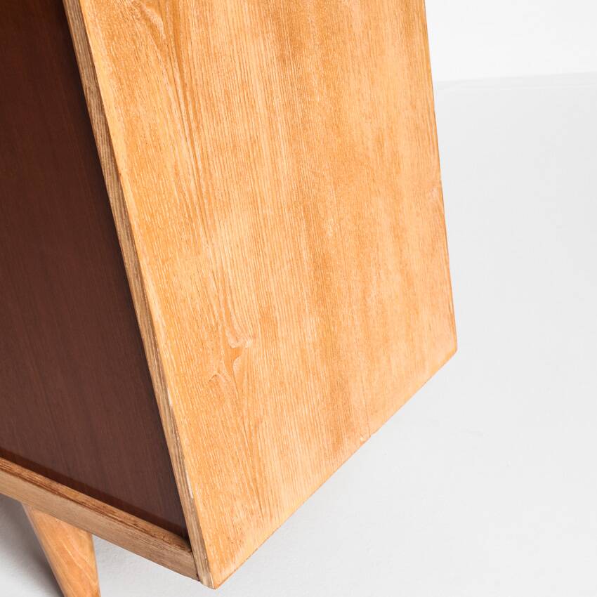 Vintage high buffet. Oak and mahogany veneer, France, 1960s.