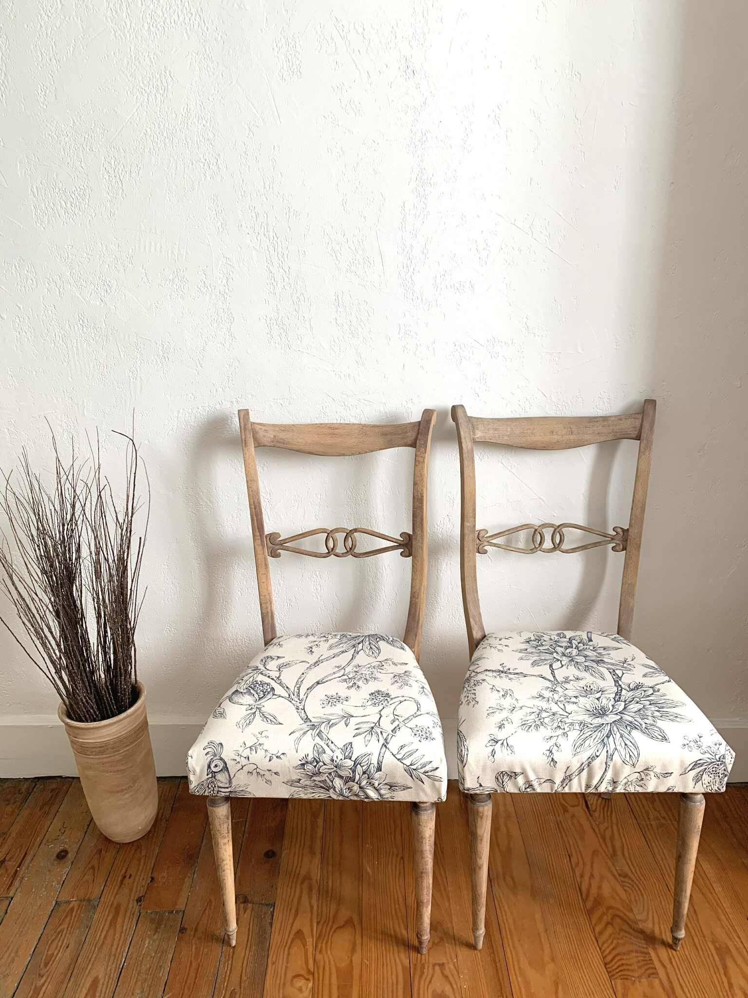 Pair of antique chairs, floral fabric