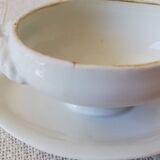 Ancien Moutardier ou saucière faïence vintage blanche