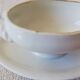 Vintage white earthenware mustard pot or sauce boat.