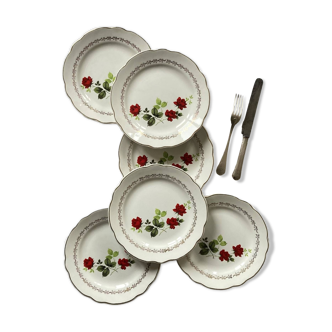 Lot de 6 assiettes plates anciennes manufacture française de Sarreguemines