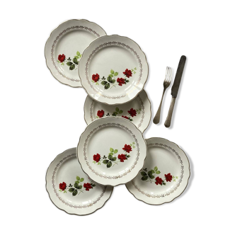 Set of 6 old flat plates made in France by Sarreguemines