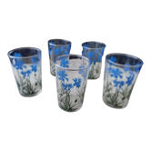 Set of 5 glass water glasses silkscreened floral decoration