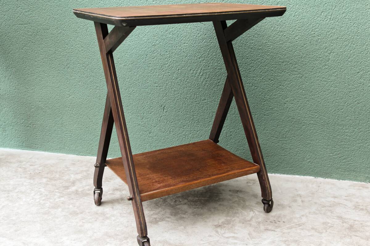 1950s wooden rolling trolley