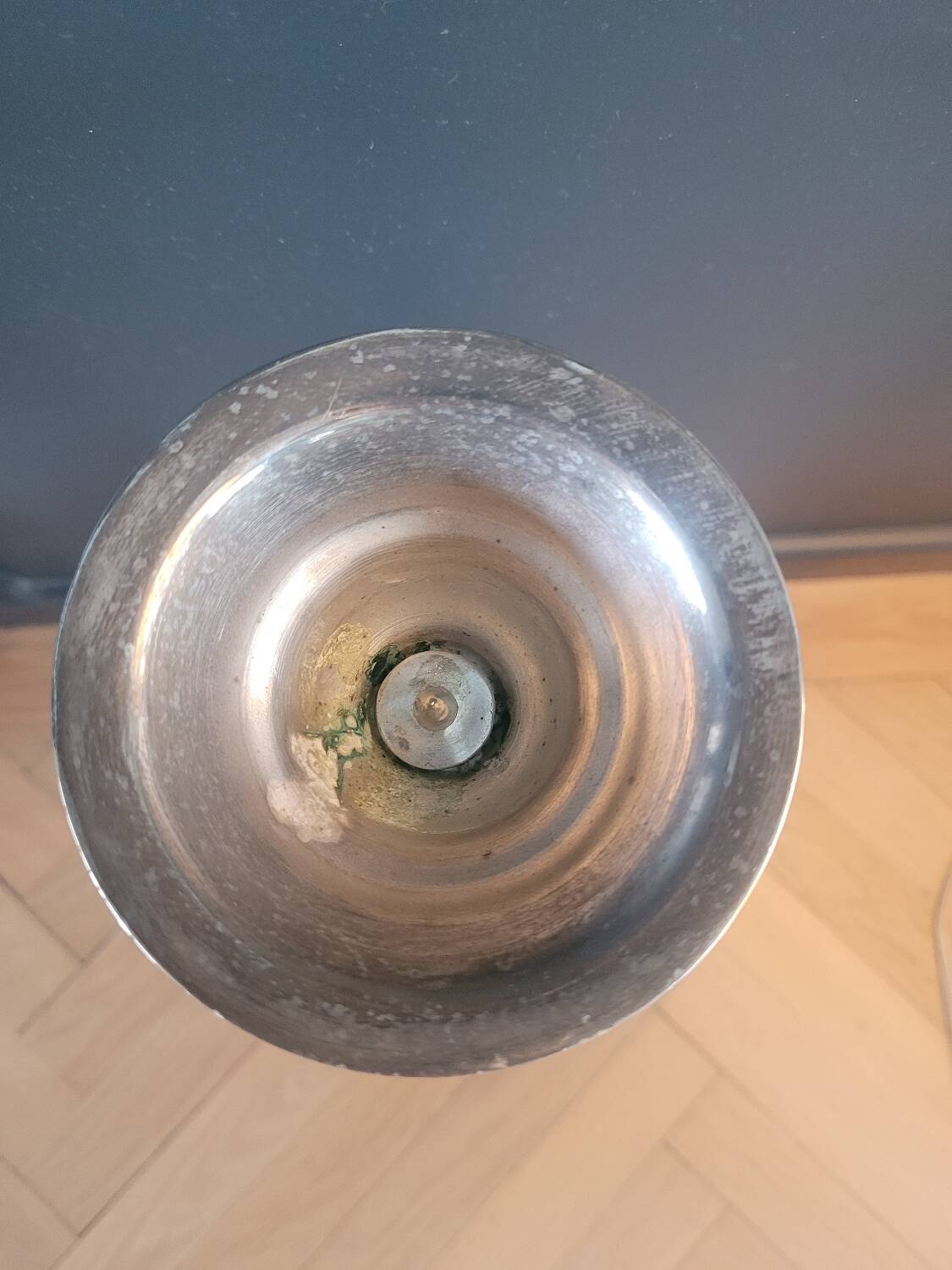 Large antique candle holder 45cm in silver metal