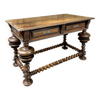 Rosewood Office Table. Portuguese work in 19th century turned wood in 17th century style