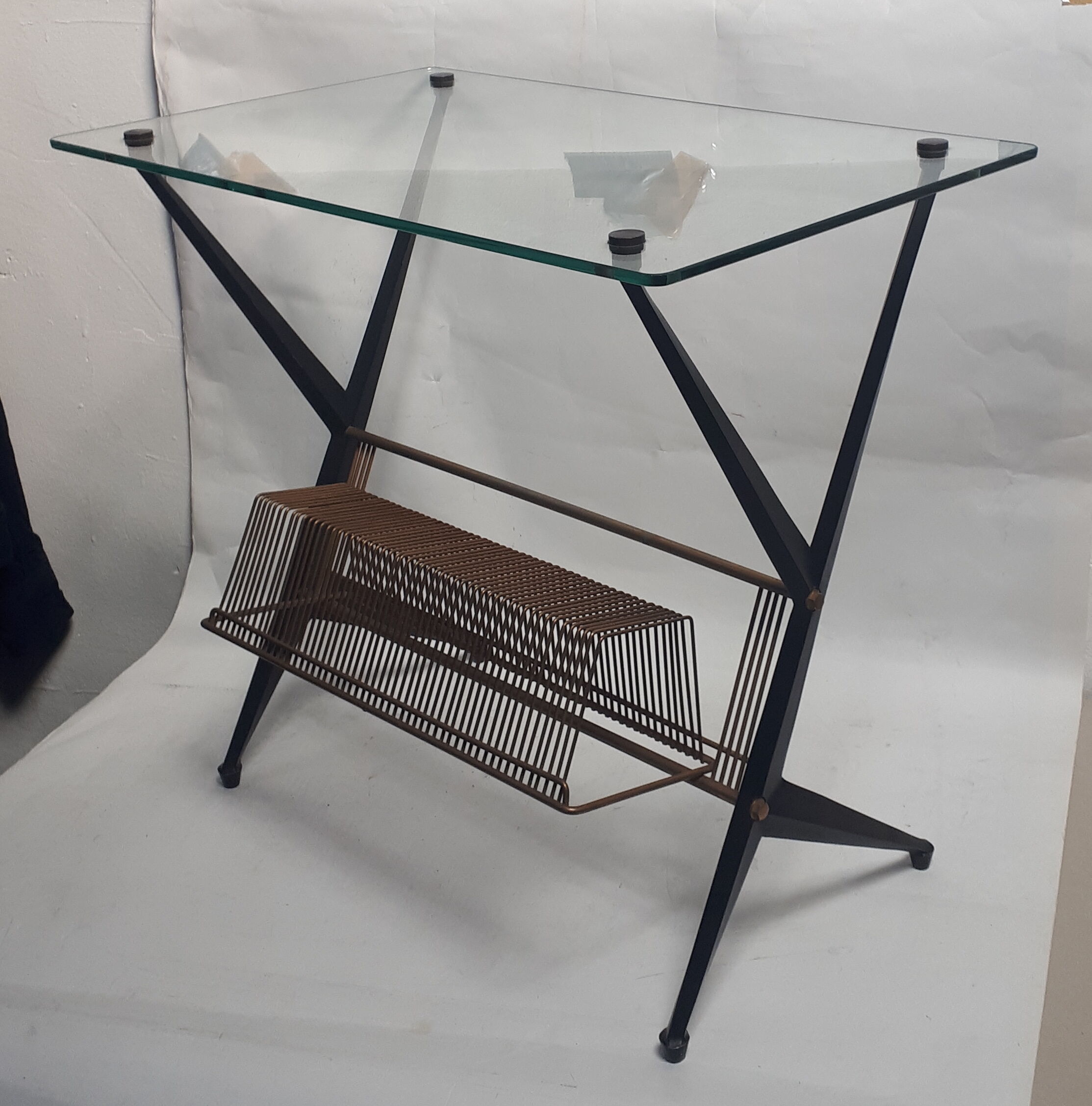 vintage coffee table 1950 1960 glass and metal storage