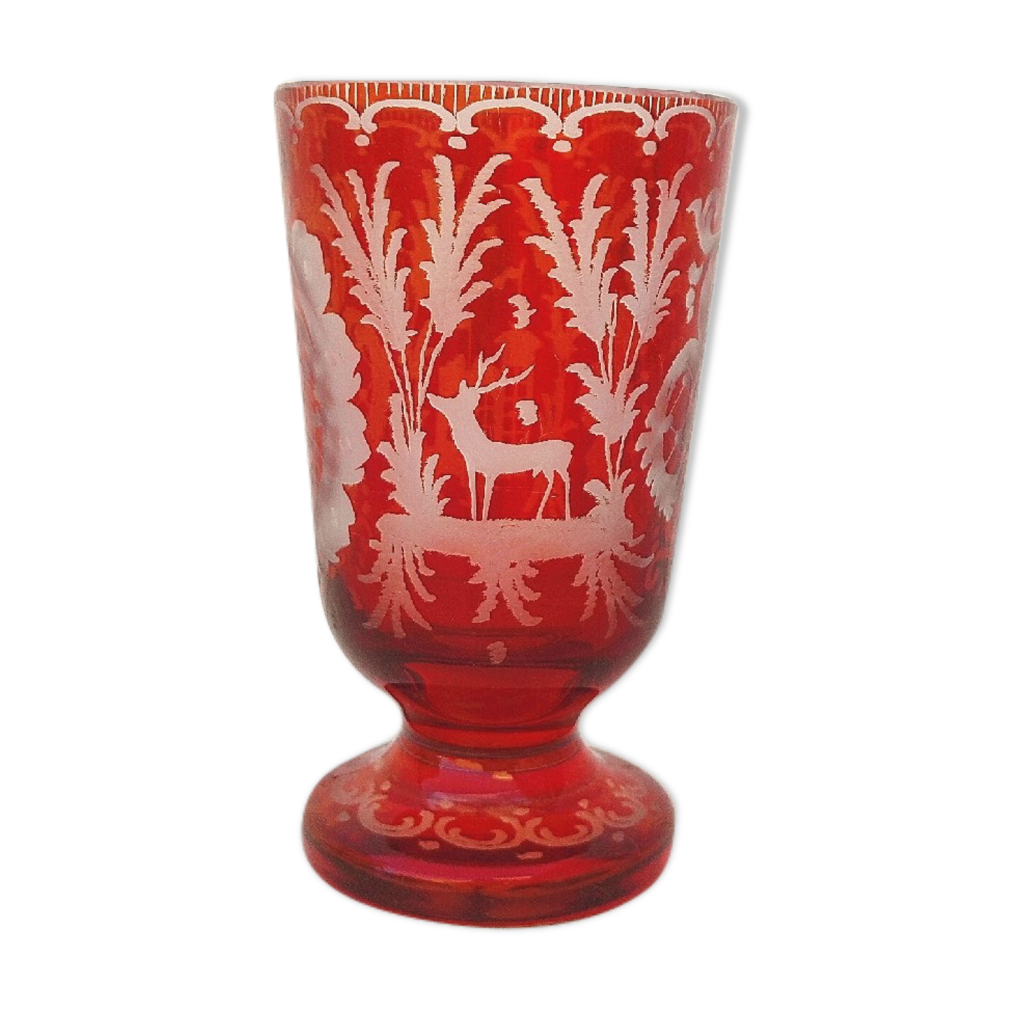 Red bohemian crystal glass, vintage