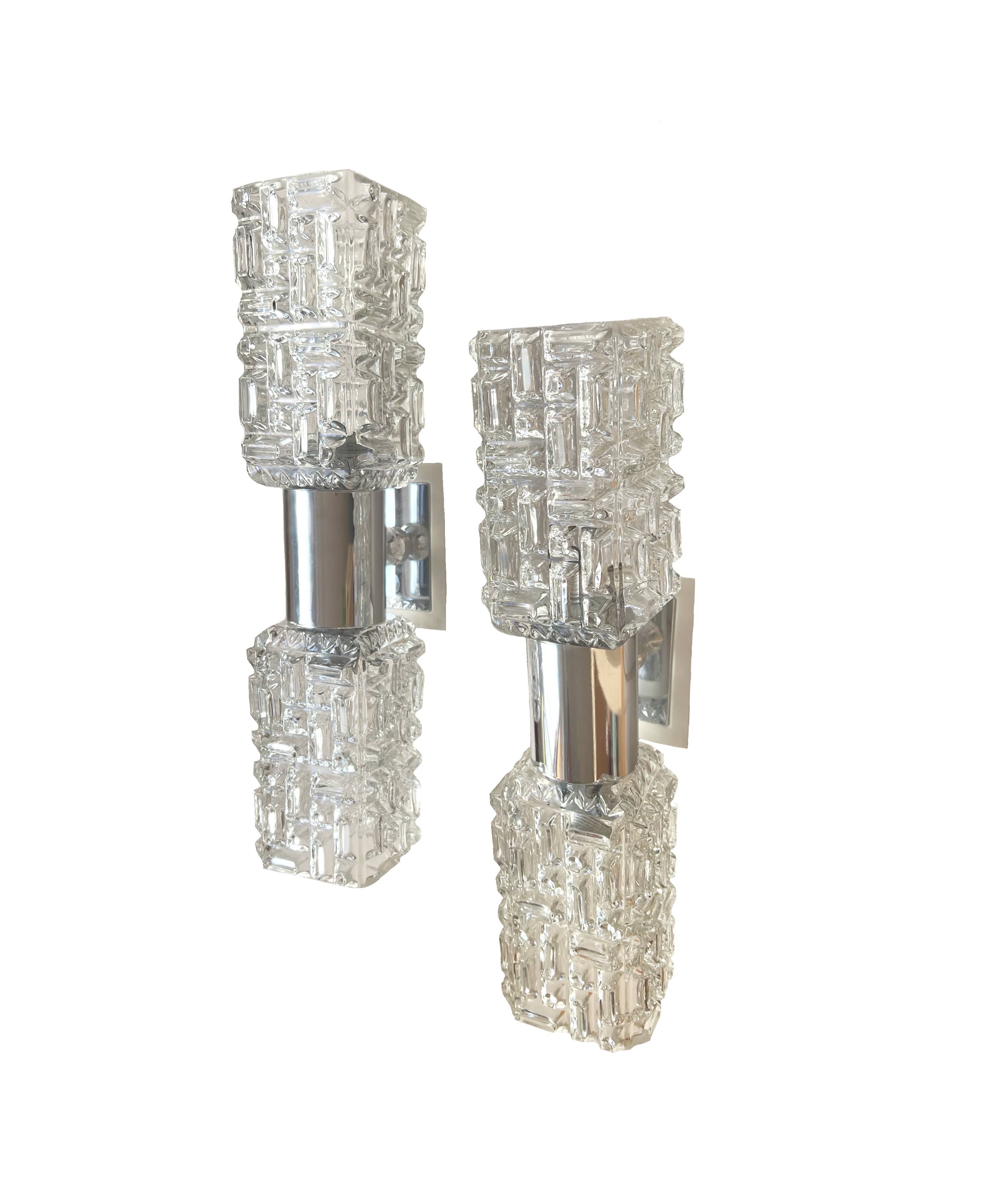 70s Faceted Crystal Pair of Sconces by Targetti Sankey