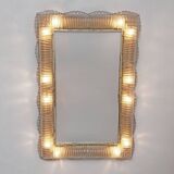 Mid-century Modern Italian Sculptural Backlit Mirror in Murano Glass Brass