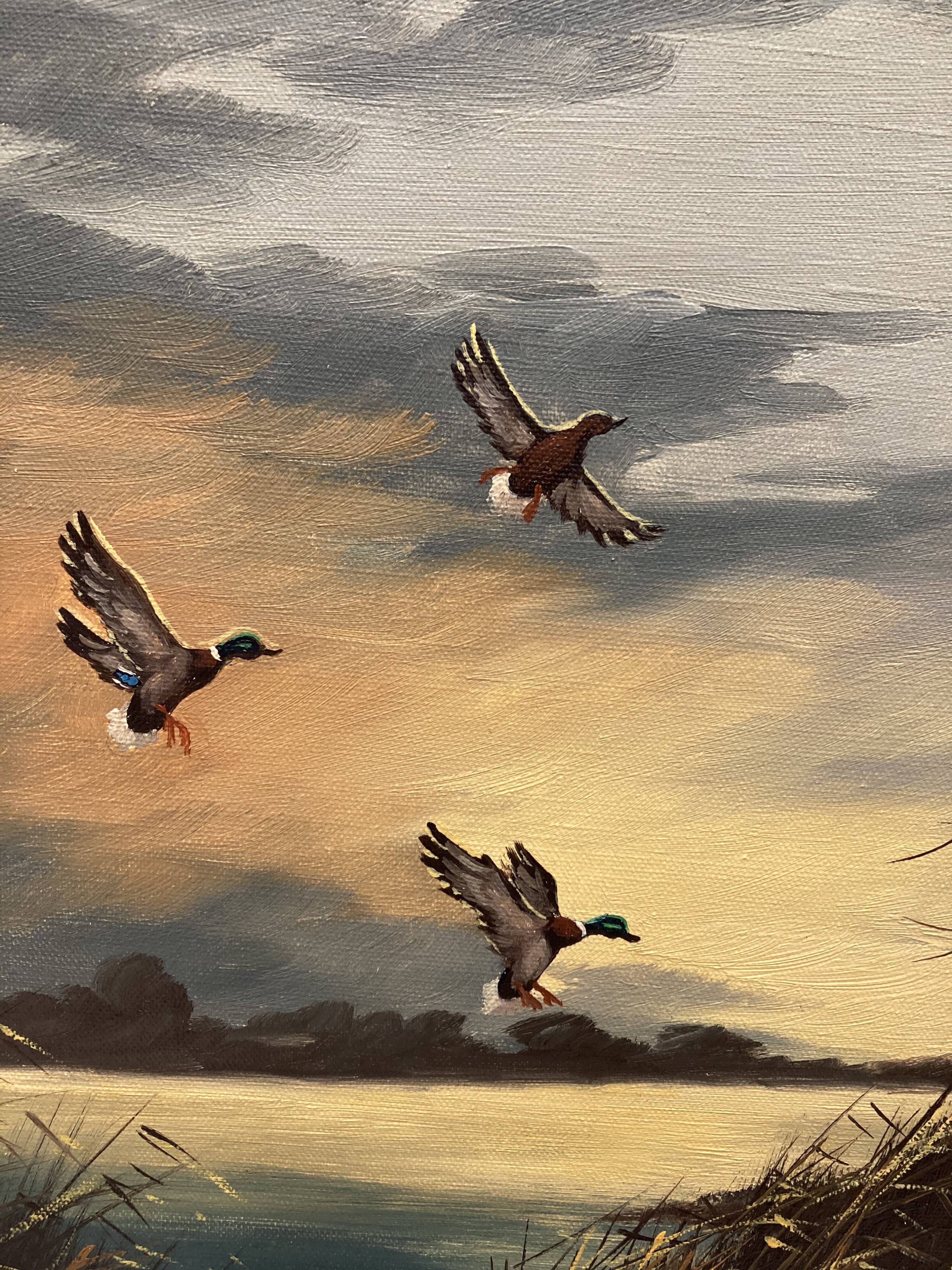 Oil on canvas sunset at the water's edge