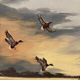 Oil on canvas sunset at the water's edge