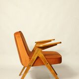Vintage Lounge Chair Burt Orange by J. Chierowski, 1960, Scandinavian Design Velvet Fabric