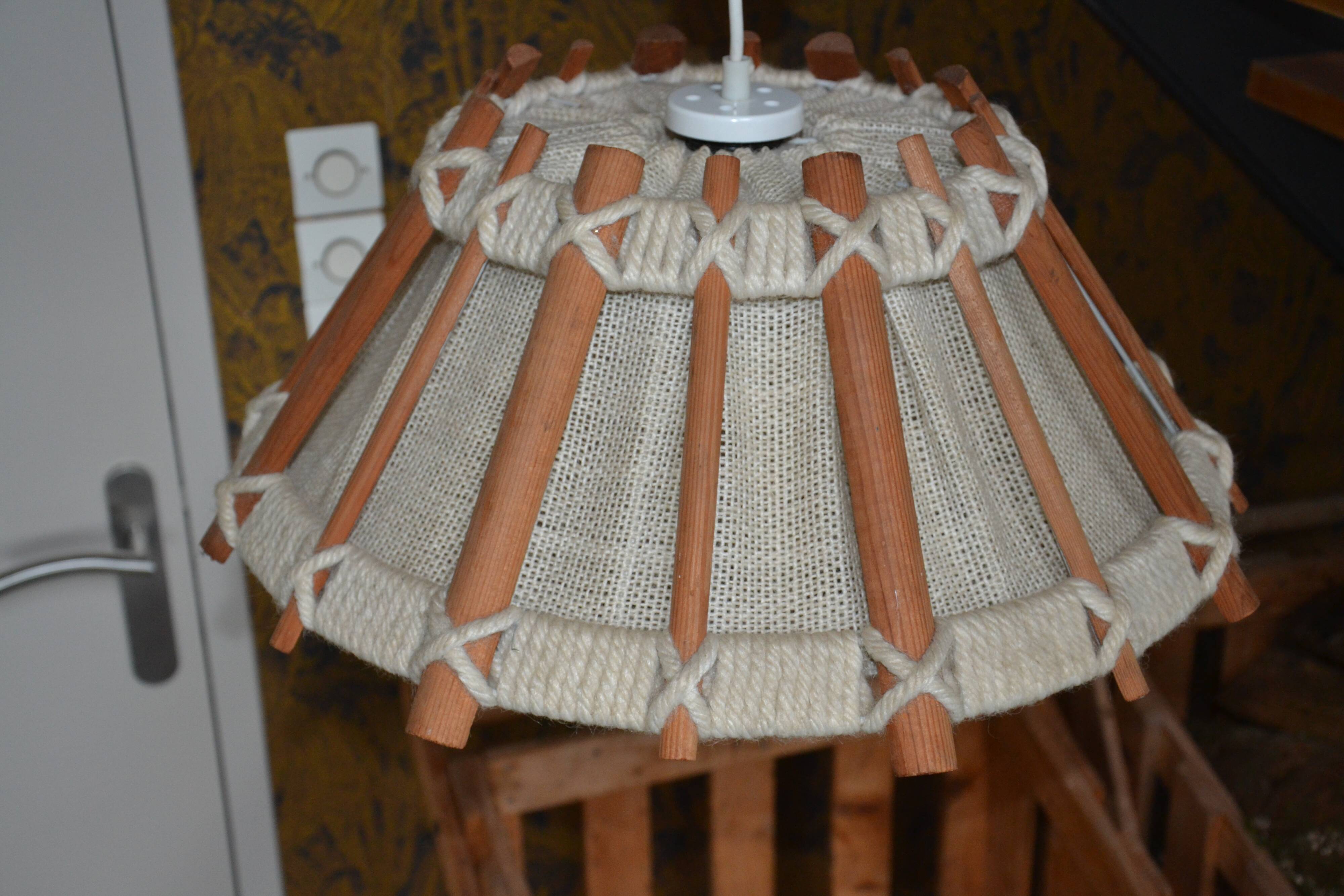 Scandinavian wooden and linen suspension from the GDR, 1970.