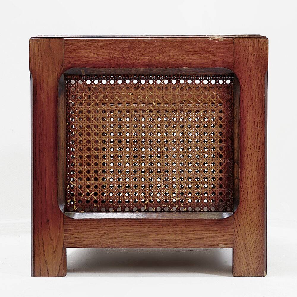 Pair of vintage wooden planters with woven rattan panels - 1970s