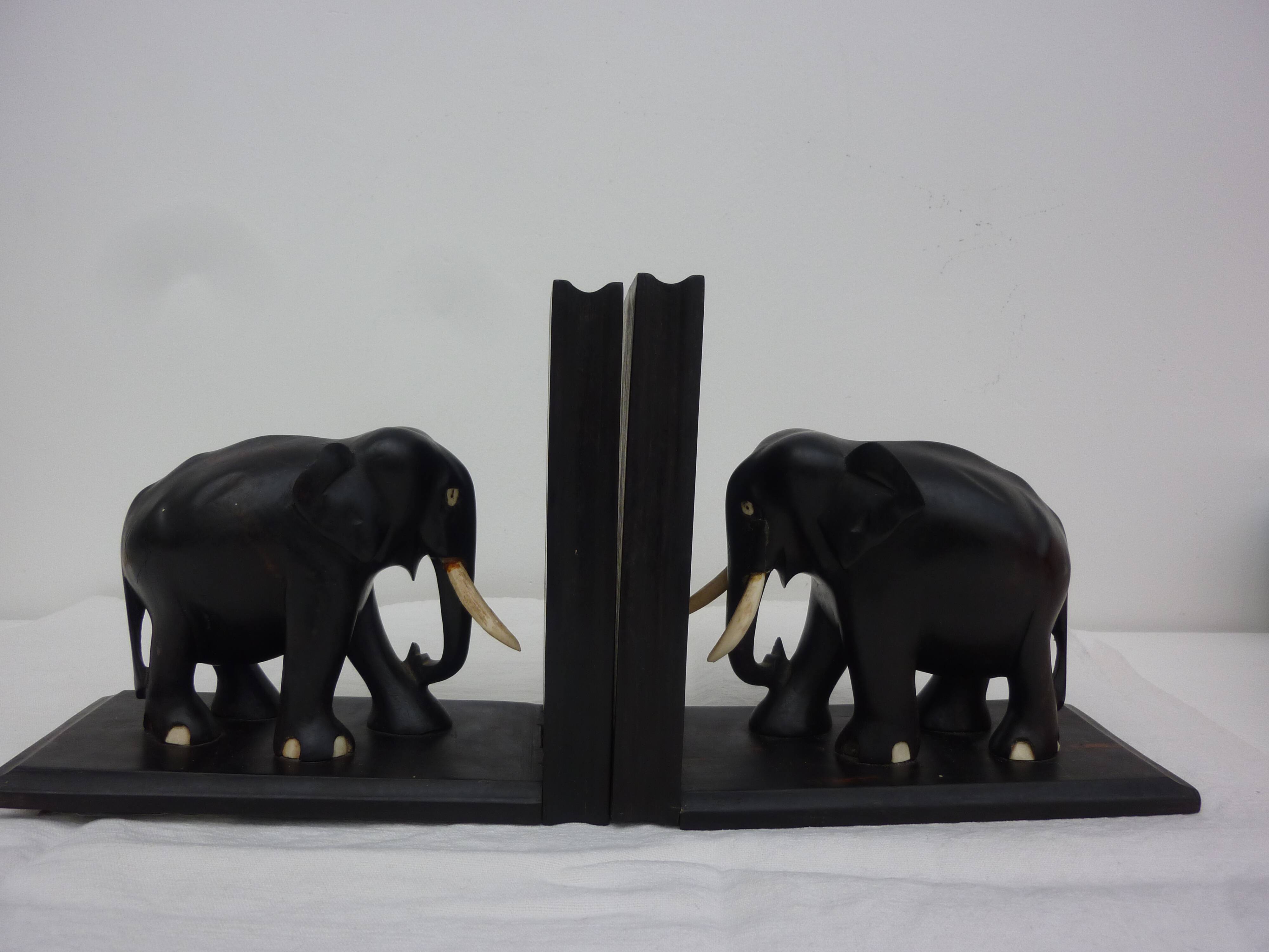 Former pair of ART DECO book greenhouses with ebony elephant motifs