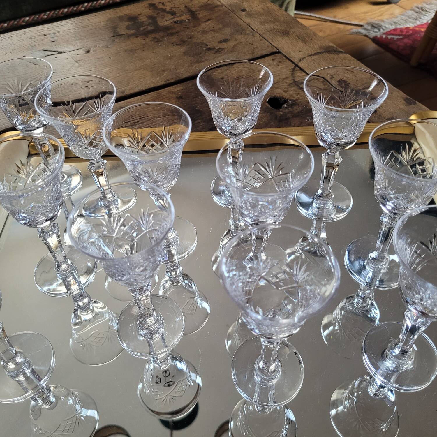 12 antique cut glass glasses – classic style – 50s/60s