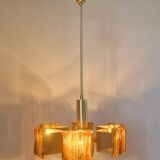 Rare mid-century chandelier in brass and resin, 1970s