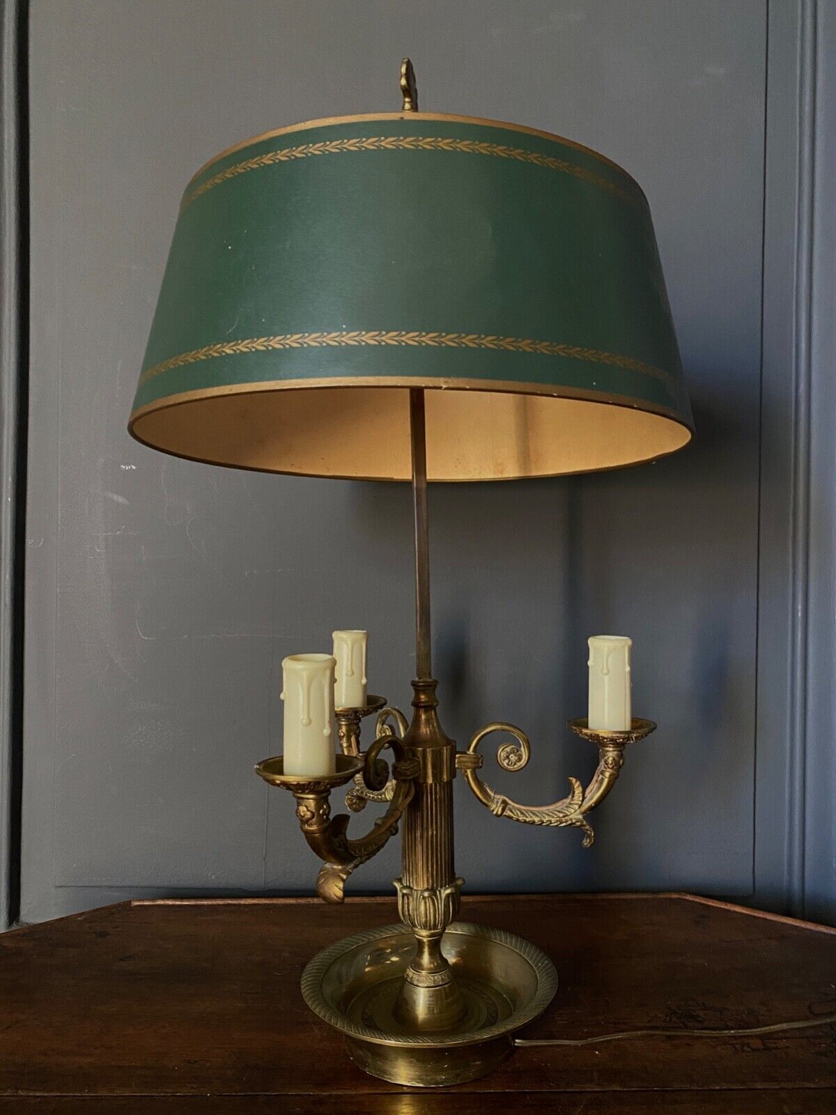 Lamp bouillotte bronze lampshade in sheet style empire mid-twentieth