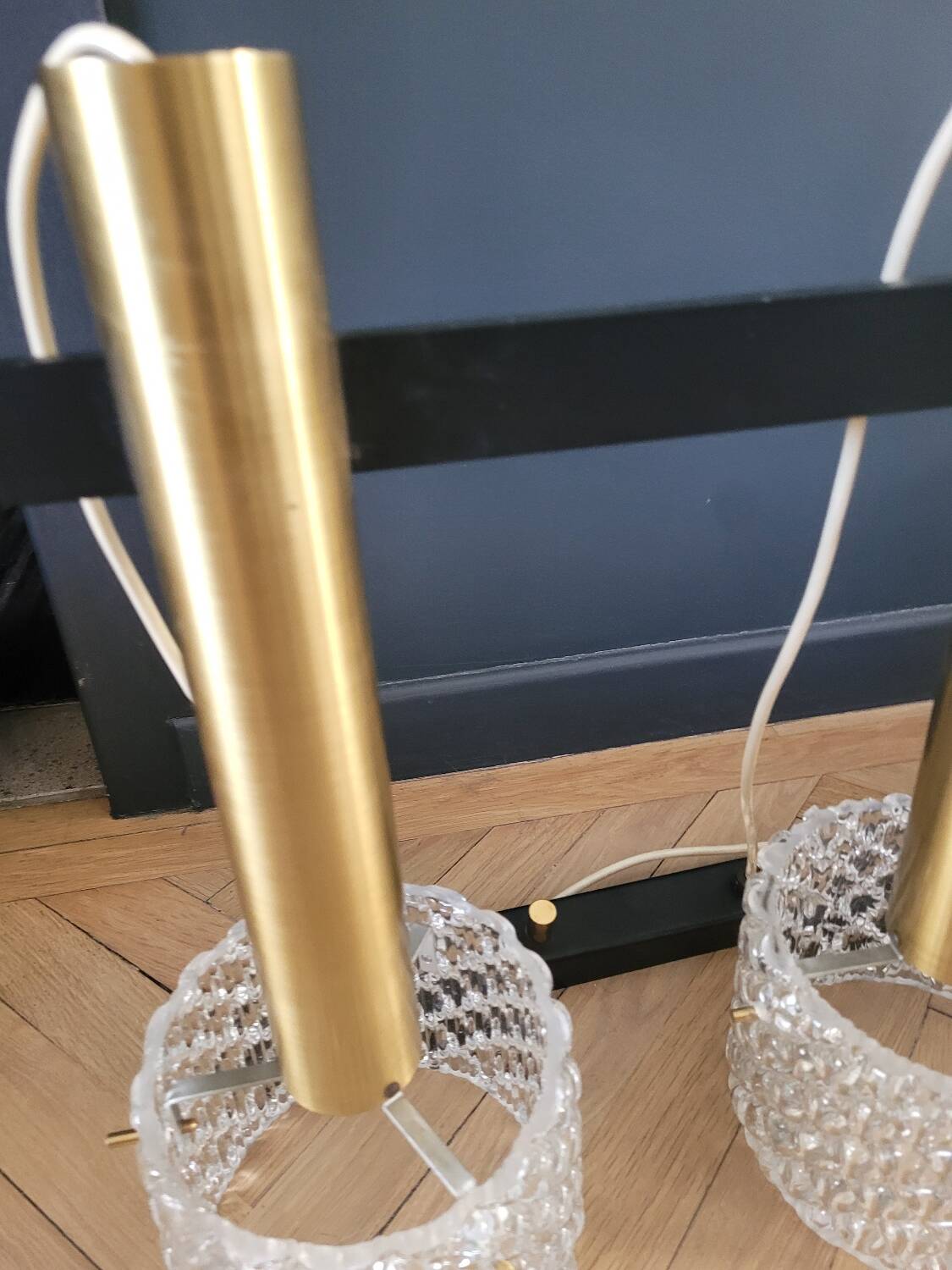 Vintage pendant chandelier in molded glass and brass