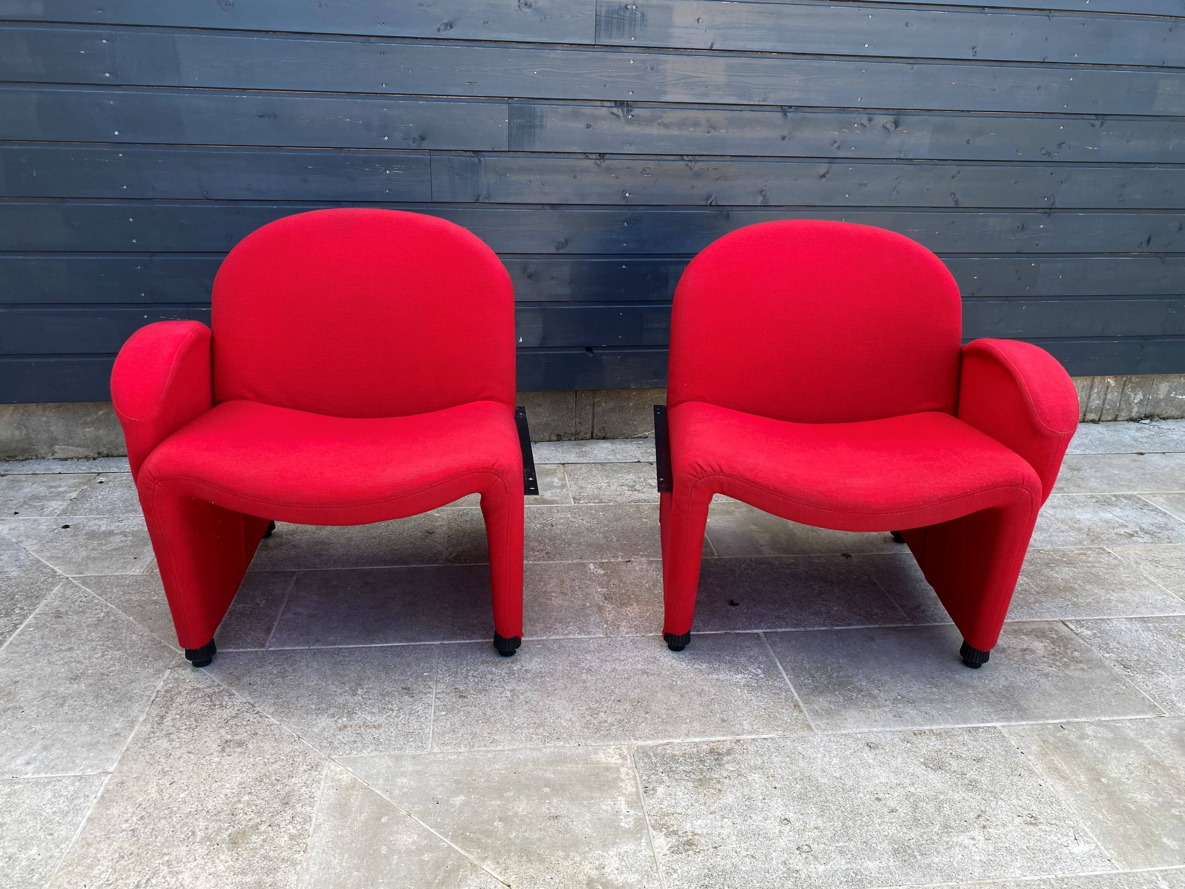 Sitland red fabric and foam armchairs, 1970s
