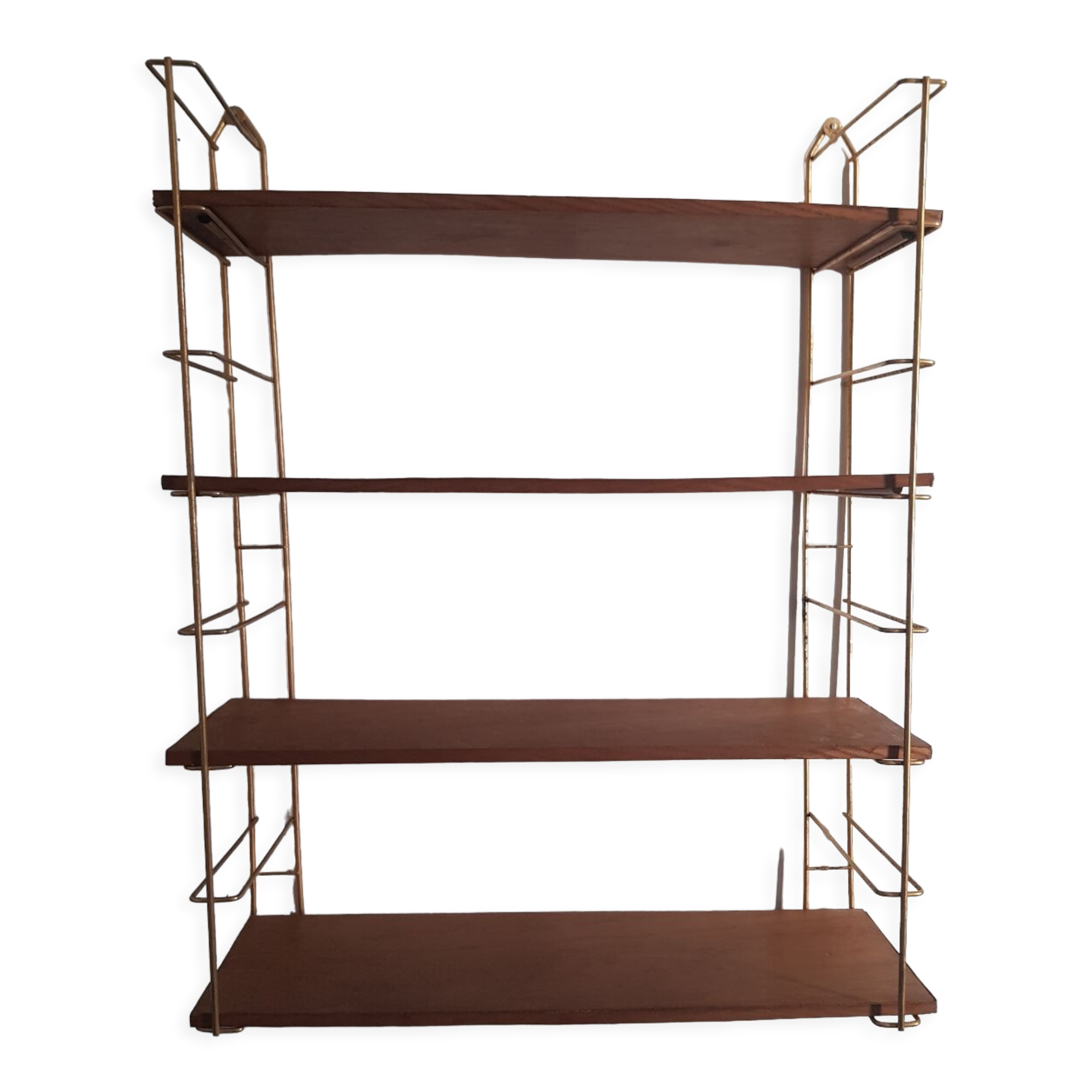 Etagere metal doré et tablettes en bois