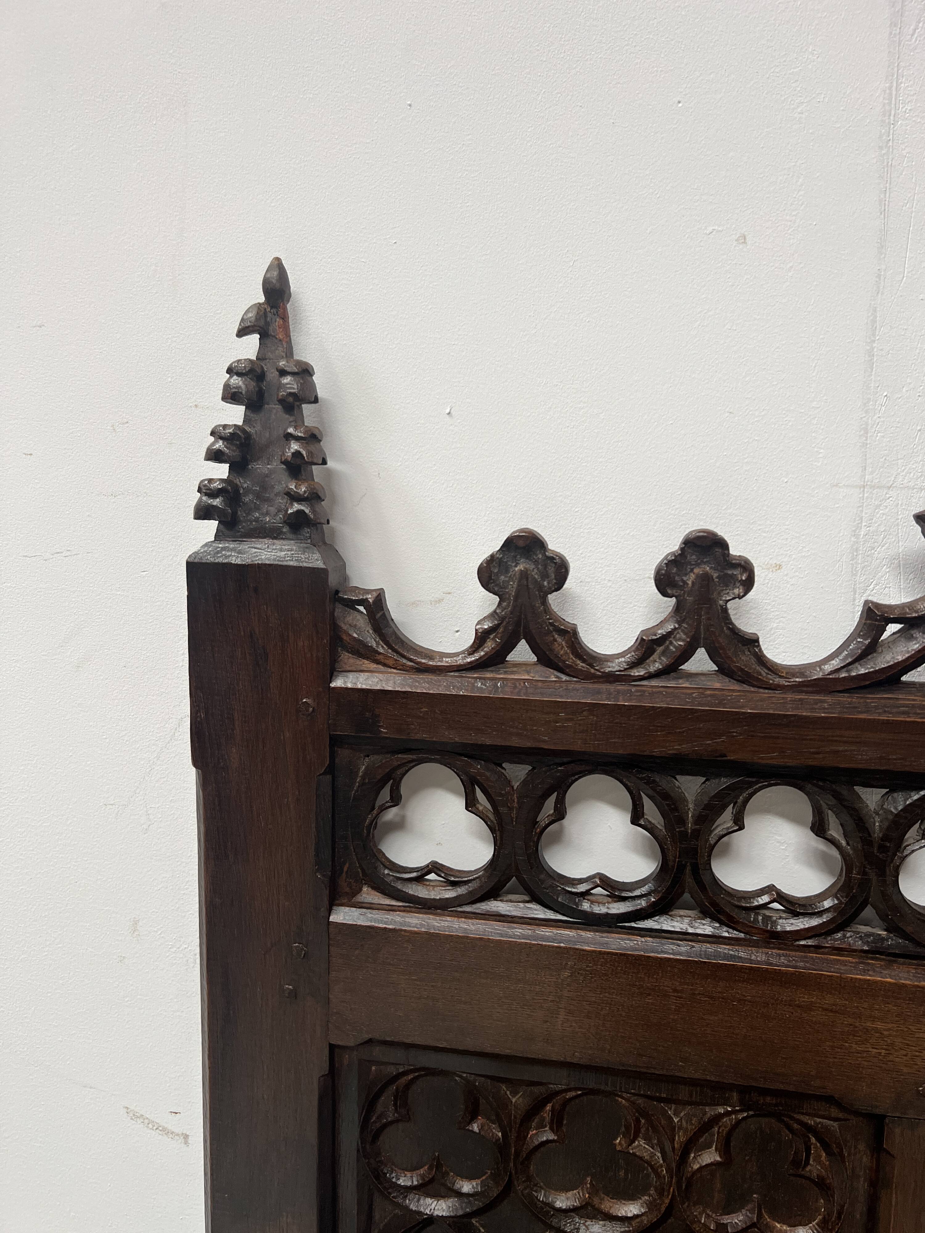 Gothic style carved oak chest bench, 19th century