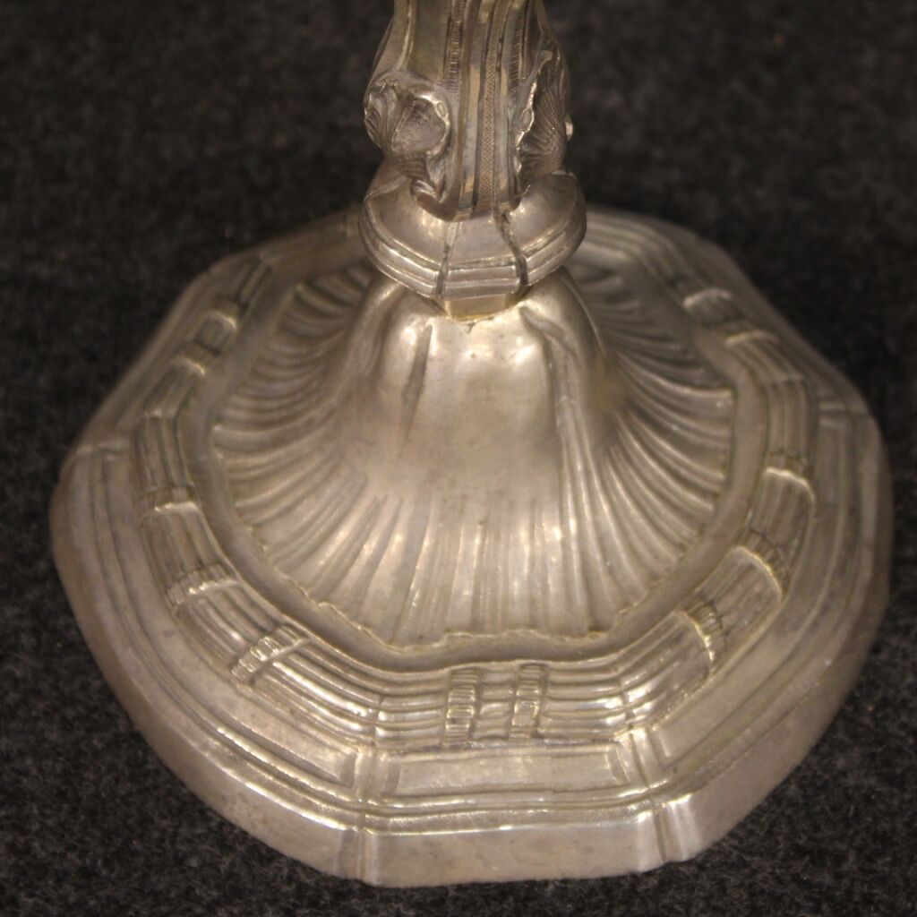 Pair of Italian silvered metal candelabras from 20th century